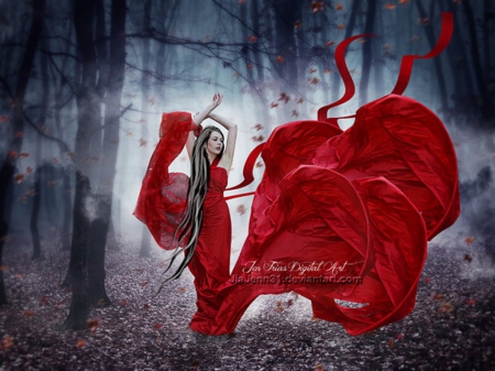 Red Freedom - red, lady, fantasy, art