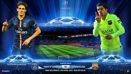 PARIS SAINT GERMAIN - FC BARCELONA CHAMPIONS LEAGUE QUARTER-FINALS - PARIS SAINT GERMAIN wallpaper, FC BARCELONA, CHAMPIONS LEAGUE, PARIS SAINT GERMAIN, edinson cavani, luis suarez, zlatan ibrahimovic, FC BARCELONA wallpaper, lionel messi, CHAMPIONS LEAGUE wallpaper