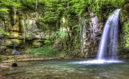 Fairytale waterfall - fields, peaceful, photography, magical, magic, water, wonderful, waterfall, nature, fairytale, natura, beautiful, green, splendor, color, rock