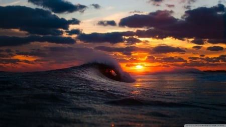 Waves - sky, ocean, clouds, sun, stream, water, sunset, waves