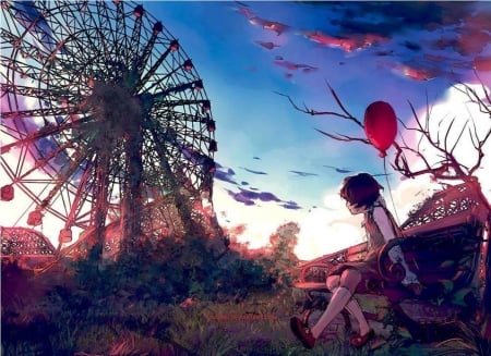 Old days never come back..... - Freedom, Alone, Merry Go Round, Childhood, Child, Desire, Digital Art, Soul, Temptation, Balloon