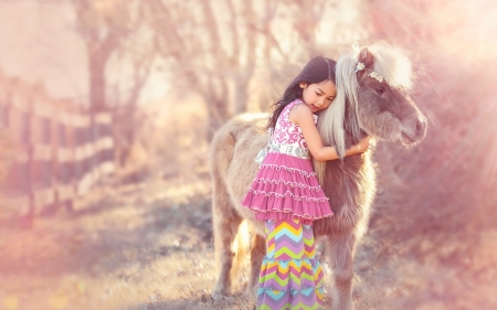 My little friend! - poney, horse, girl, pink, child, lovely, cute