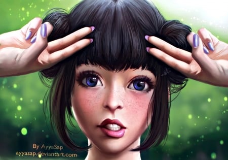 Japanese girl - fantasy, ayyasap, green, cute, japanese girl, portrait, art