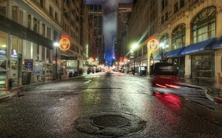 47th St in NYC on a rainy night hdr - hdr, city, night, rain