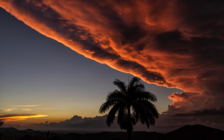 Cloudy Sunset - clouds, sunset, cuba, nature, palm trees, sky