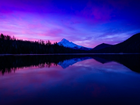 Snowy Mountain - nature, lake, trees, reflection, snow, mountains, sunrise