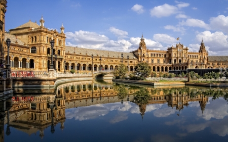 castle in seville spain hdr - lake, reflection, castle, clouds, hdr