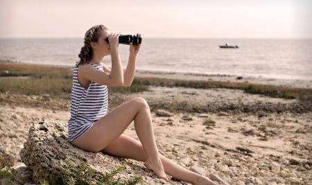 Where's he  ? - beach, girl, pretty, sea