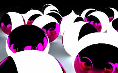 Magenta shiny spheres lit