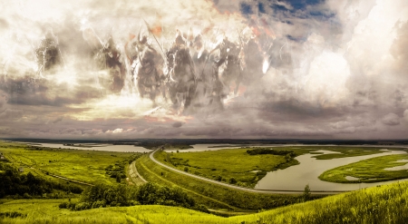 Sky Riders - imagination, sky, landscape, clouds