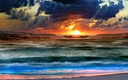 Sunset on the Ocean - ocean, nature, sunset, clouds