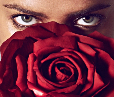 Irina Shayk - red, rose, model, irina shayk, girl, woman, eyes