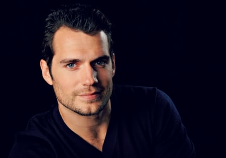 Henry Cavill - black, actor, blue, Henry Cavill, man