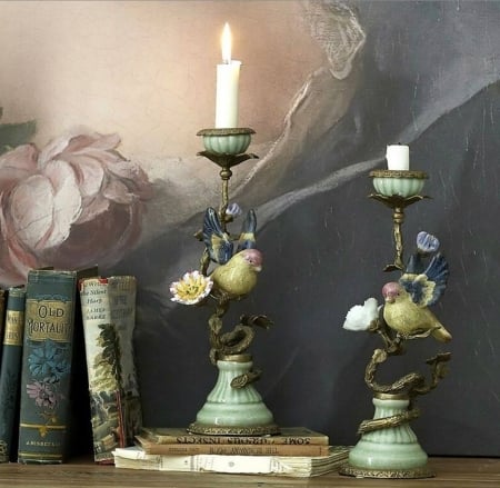 Vintage deco - style, vintage, old, candles, books, still life