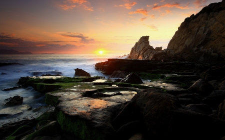 Coastal Landscape - oceans, nature, landscape, sunset, coastal, rocks