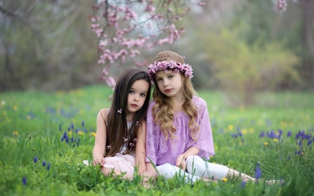 little girl - dainty, pretty, people, blonde, grass, pure, pink, child, fair, nice, bonny, kid, childhood, sightly, DesktopNexus, Tree, beautiful, set, photography, girl, beauty, lovely, sweet, baby, Belle, comely, nature, 2 girls, green, cute, little, adorable