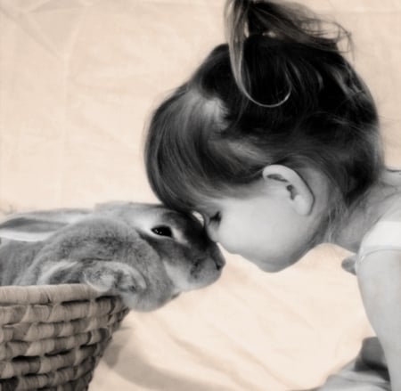 Soft touch - rabbit, girl, little, friendship, kiss, love, bunny