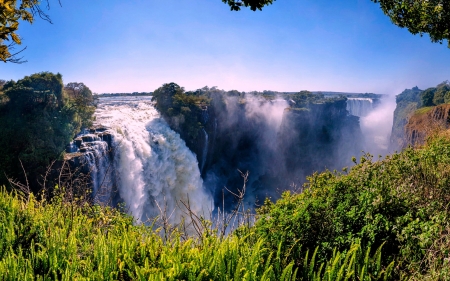 Victoria Falls, Zimbabwe - waterfalls, trees, nature, africa