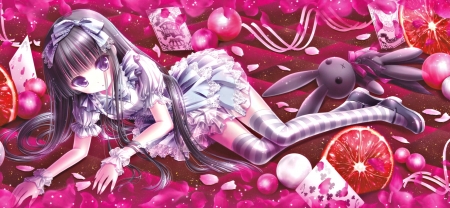 Lolita Fashion - wonderland, anime, original, food, girl, pink, bunny, tikle, tinkerbell, manga, slice, fruit, alice, lemon