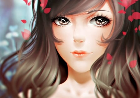 Beauty - manga, anime, original, lhy, girl, beauty, face, petals