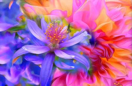 Flowers - lotus, flower, pink, poster, painting, blue, art