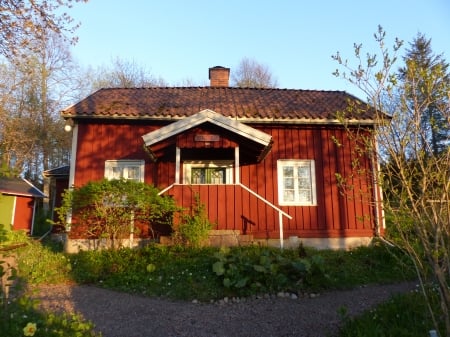 Swedish Countryhouse - nature, sky, trees, red, countryside, house, spring