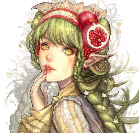 Pomegranate Elf - elf, pomegranate, fantasy, art