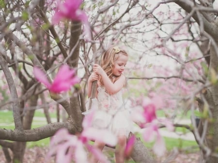 little girl - fun, people, belle, sightly, white, childhood, fair, little, bonny, adorable, child, set, nature, beautiful, pink, sweet, nice, beauty, photography, pretty, baby, green, tree, cute, kid, dainty, girl, lovely, pure, comely, play, desktopnexus, blonde, flower