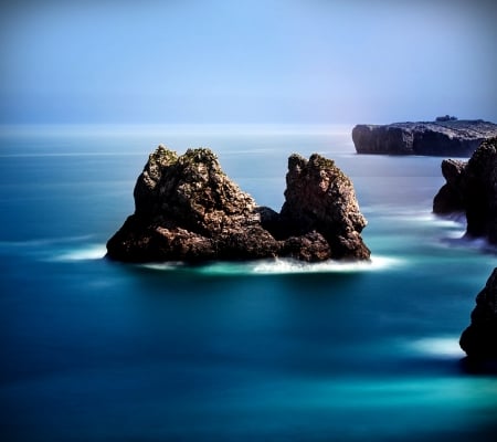 Dark Blue Sea - sea, blue, mountain, dark