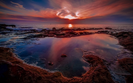 BLOOD SUNSET - sky, ocean, clouds, red, sunset