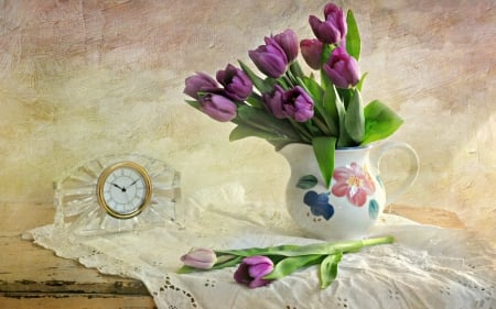 Still life - tulips, purple, flowers, still life