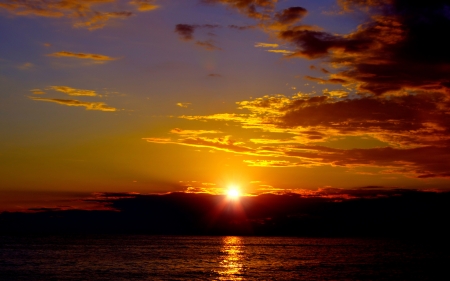 Evening Sunset - sunset, sea, evening, clouds