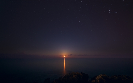 Sunset over the Sea - sunset, sea, night, stars