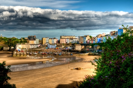 Town by the Sea - oceans, cityscapes, sea, coat, houses, architecture