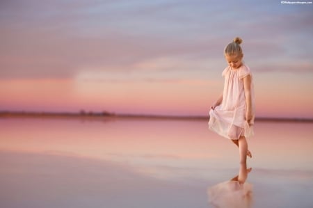 little girl - fun, people, sunset, belle, sightly, white, childhood, fair, little, bonny, adorable, child, nature, pink, beautiful, sweet, feet, nice, beauty, sky, photography, standing, pretty, baby, cute, kid, dainty, girl, lovely, pure, comely, desktopnexus, blonde