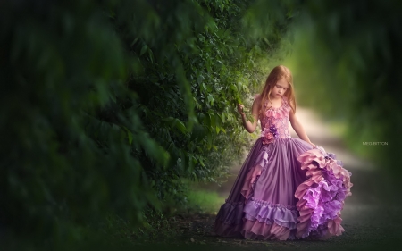 Little princess - dress, girl, pink, child, purple, bitton, green, princess, meg