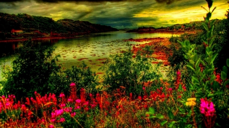 Beauty Of Nature  - lake, trees, clouds, autumn