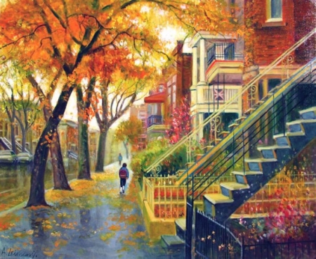 Painting - street, painting, trees, abstract