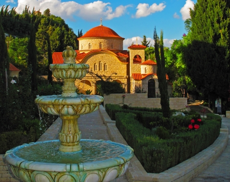 Monastery in Greece - monastery, trees, landsscapes, architecture, gardens, buildings, greece