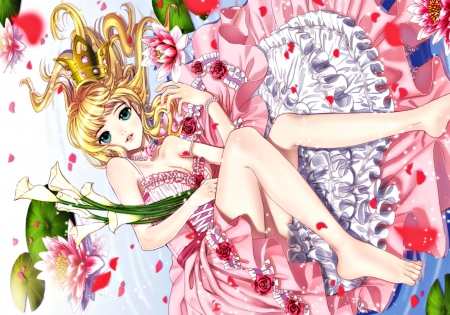 Princess - flower, pink, anime, dress, manga, lotus, princess, briska, green