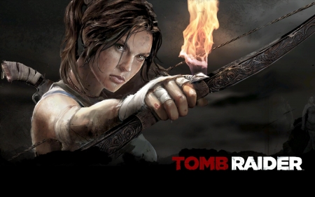 Lara with a bow - lara, bow, lara croft, signature weapon, tomb raider, flame, weapon, badass girl