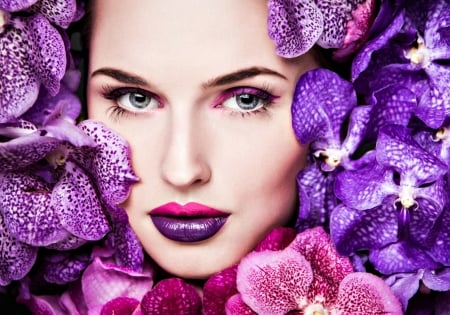 Orchids - simon fuller imagery, girl, orchid, flower, pink, make-up, woman, model, face