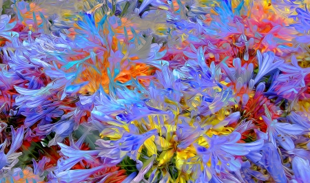 Flowers - flower, yellow, abstract, blue, art, poster, orange, texture, painting