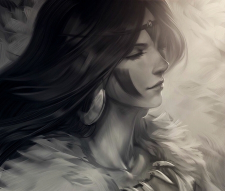 Princess Mononoke - woman, girl, black, fantasy, white, art, draw, anime, stanley artgerm lau, princess mononoke