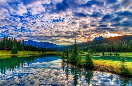 Banff National park - Mountains, Trees, Sunset, Landscape, Lake