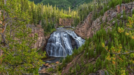 Waterfall - nature, mountains, trees, waterfall