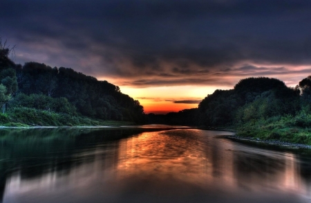 Sunset - amazing, water, clouds, river