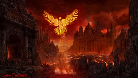 Phoenix over Pompeii - italy, myth, pompeii, roman, phoenix, fantasy, cg, history