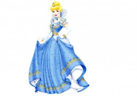 Cinderella - anime, blue, dress, girl, blonde, white, woman, cinderella, movie, princess, disney