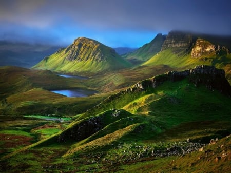 Mountains Lake - hills, lake, mountains, valley